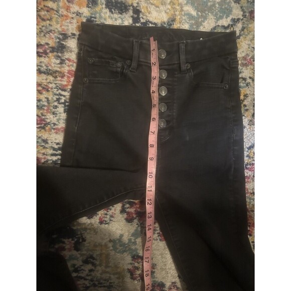 American Eagle Curvy Highest Rise Flare Jeans Black Button Fly Stretch size 00 - Picture 8 of 10